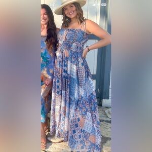 VICI Dusty Blue Patchwork Maxi Dress